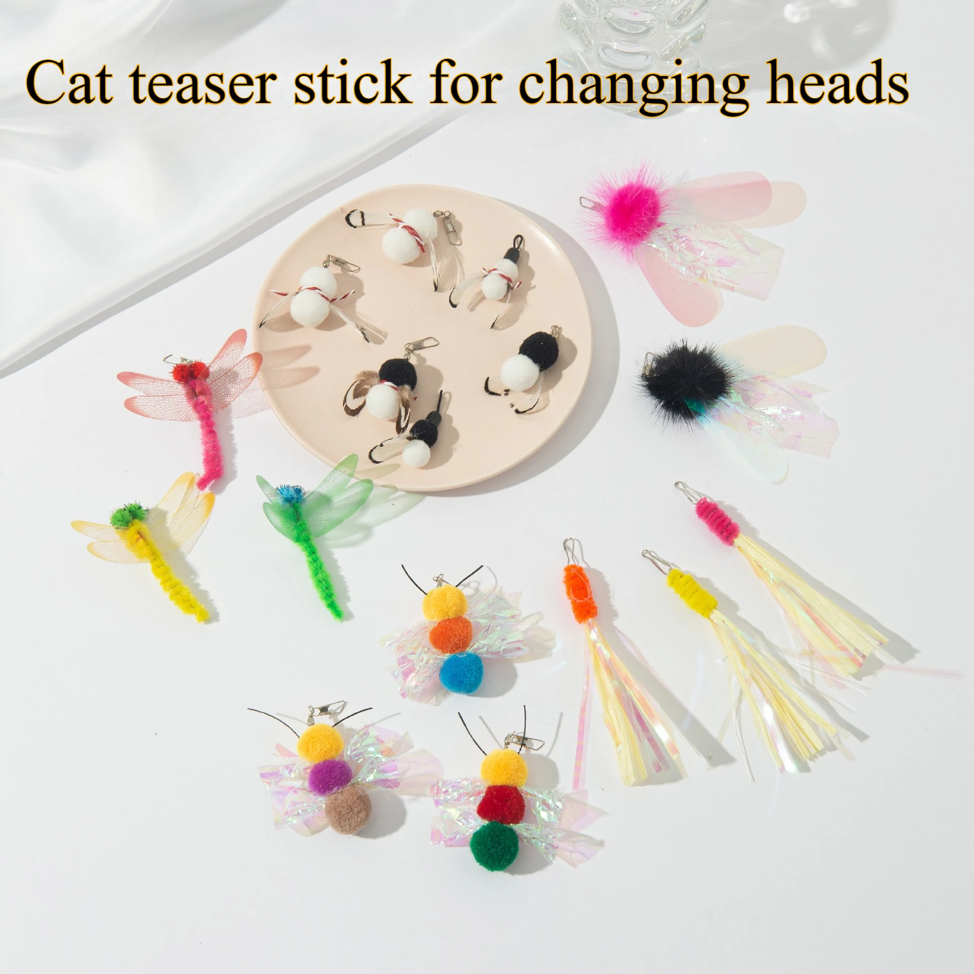 

Simulated Insect Head Replacement Toys with Cat Teaser Sticks Accompanied By Paper Sequins for Self Entertainment Companionship