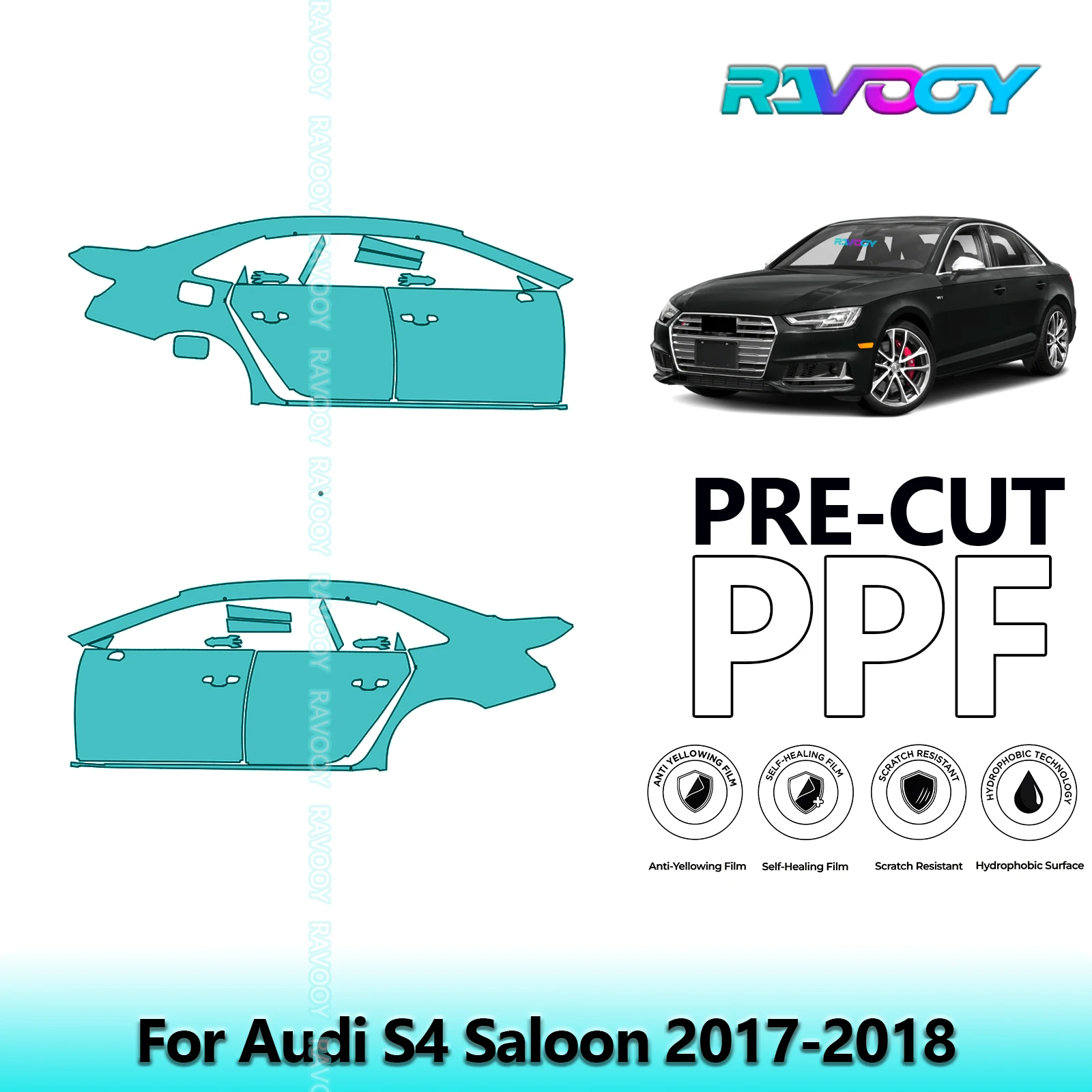 

For Audi S4 Saloon 2017-2018 8.5mil Clear Matte Pre-Cut PPF Door & A/B Pillar Kit TPU Paint Protection Film Set