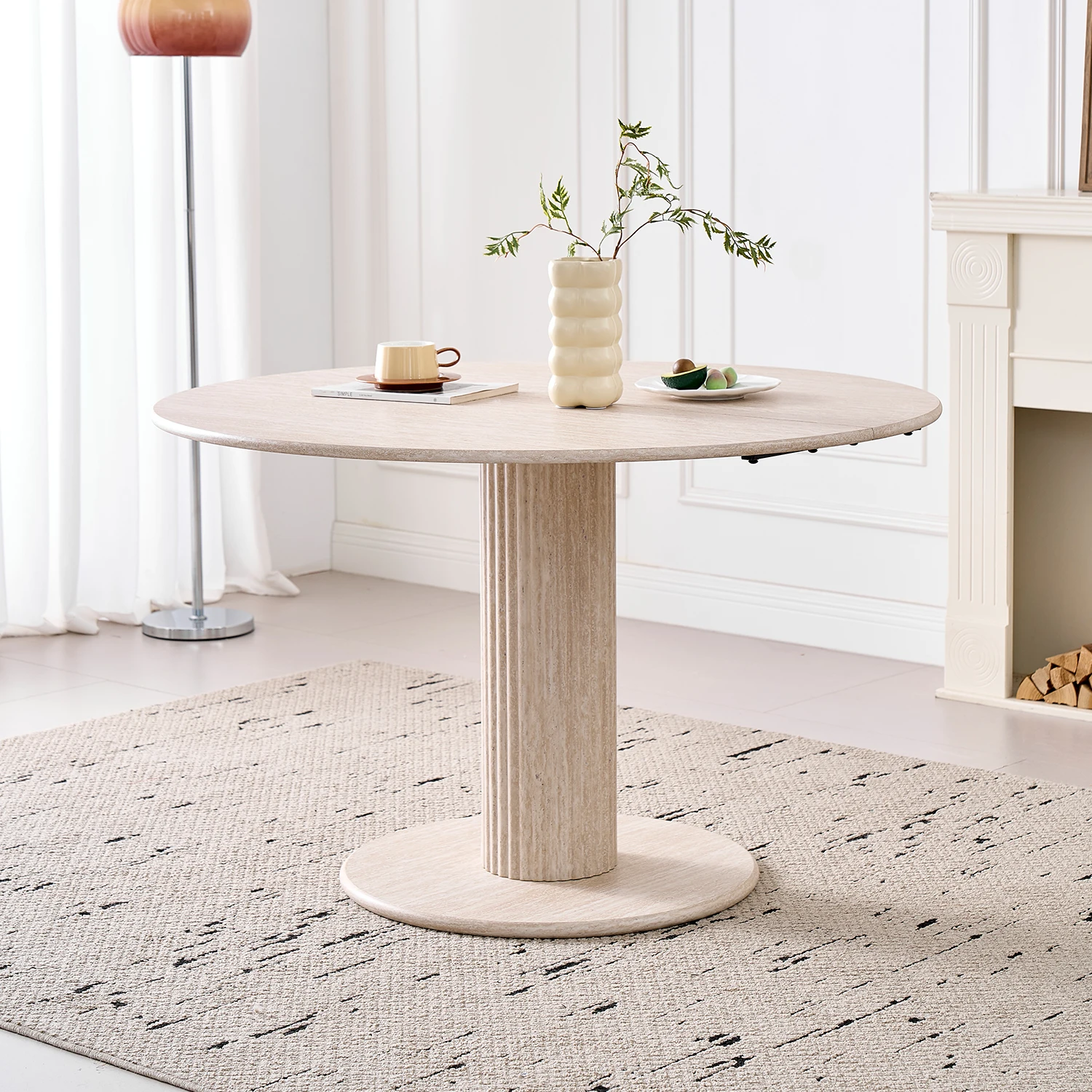 GrandCA HOME Moderner Einfacher Runder Esstisch, Massivholz Stabile Basis Esstisch für 4-6 Personen, für Schlafzimmer/Wohnzimmer, 115CM