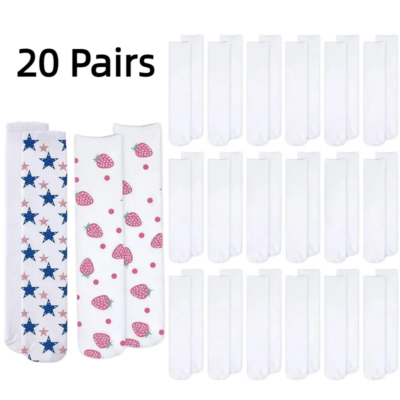 20 Pairs 40cm Printable Athletic Youth Socks Sublimation White Unisex Socks For Diy Christmas Birthday Gifts