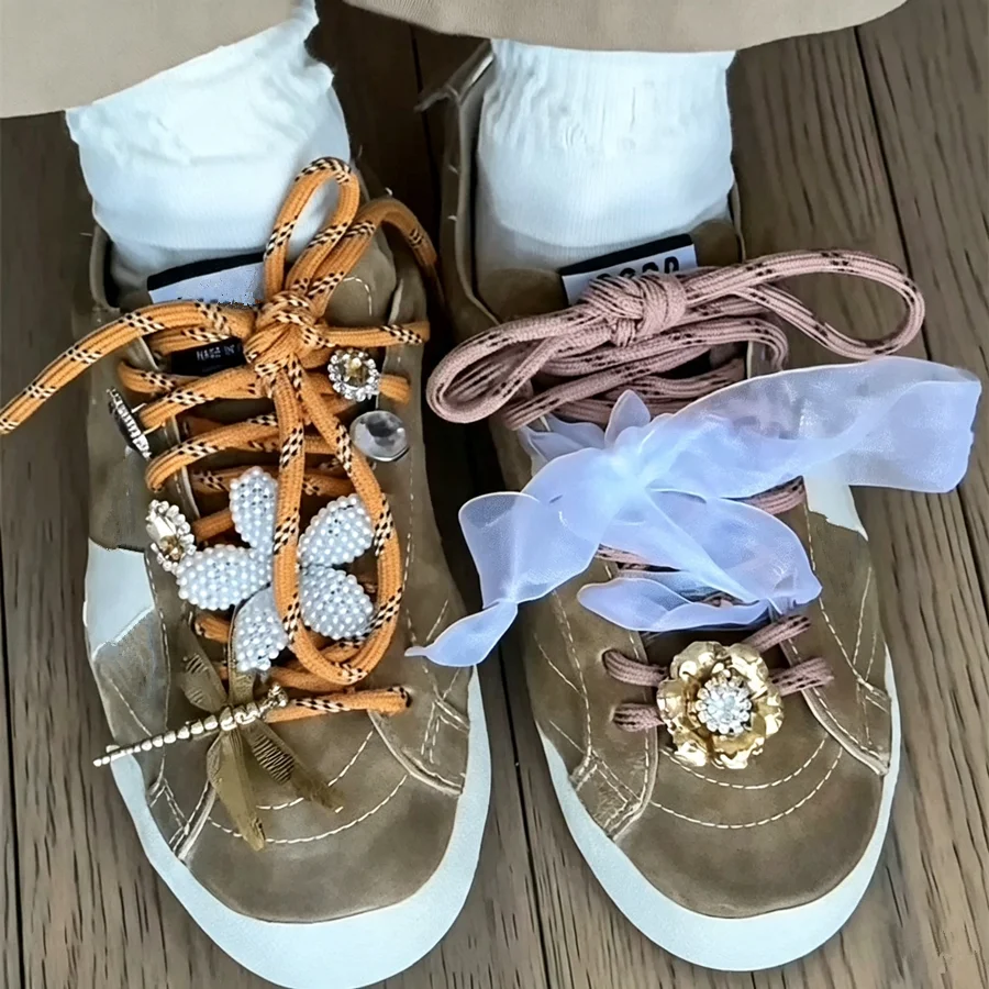Thick Round Twill Polka Dot Colored Shoelaces Orange Khaki DIY Women Men Shoes Laces for Casual Sport Shoes Dirty Retro Sneakers