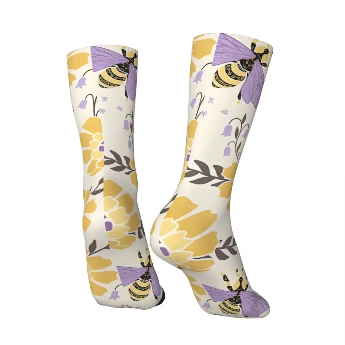 Spring Bees Pattern - Lavender  Flowers Men's Socks Retro Harajuku Street Style Novelty Seamless Crew Sock