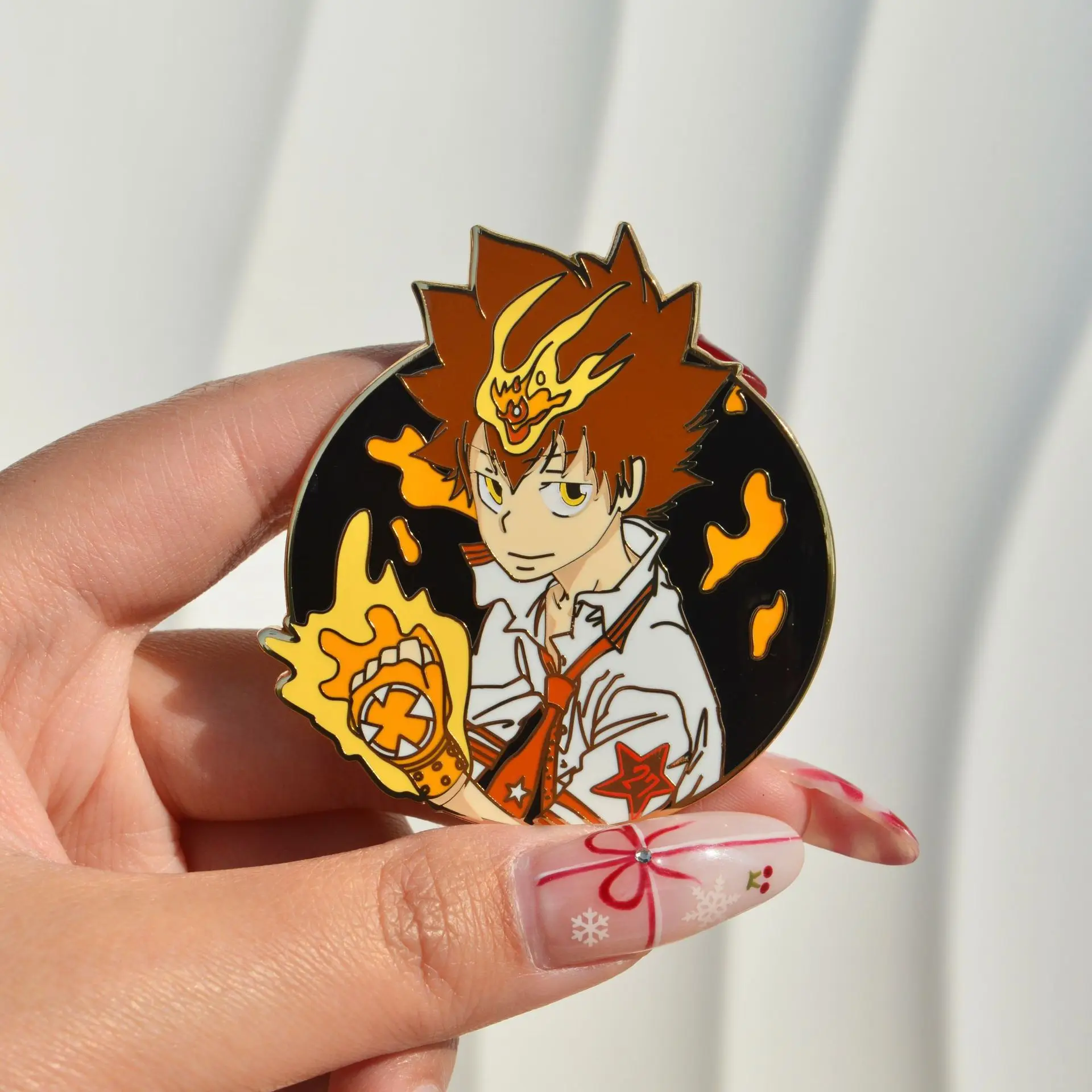 Cool Japanese Anime Sawada Tsunayoshi Brooch for Clothes Metal Badges Hard Enamel Pins Lapel Pins for Backpacks Jewelry