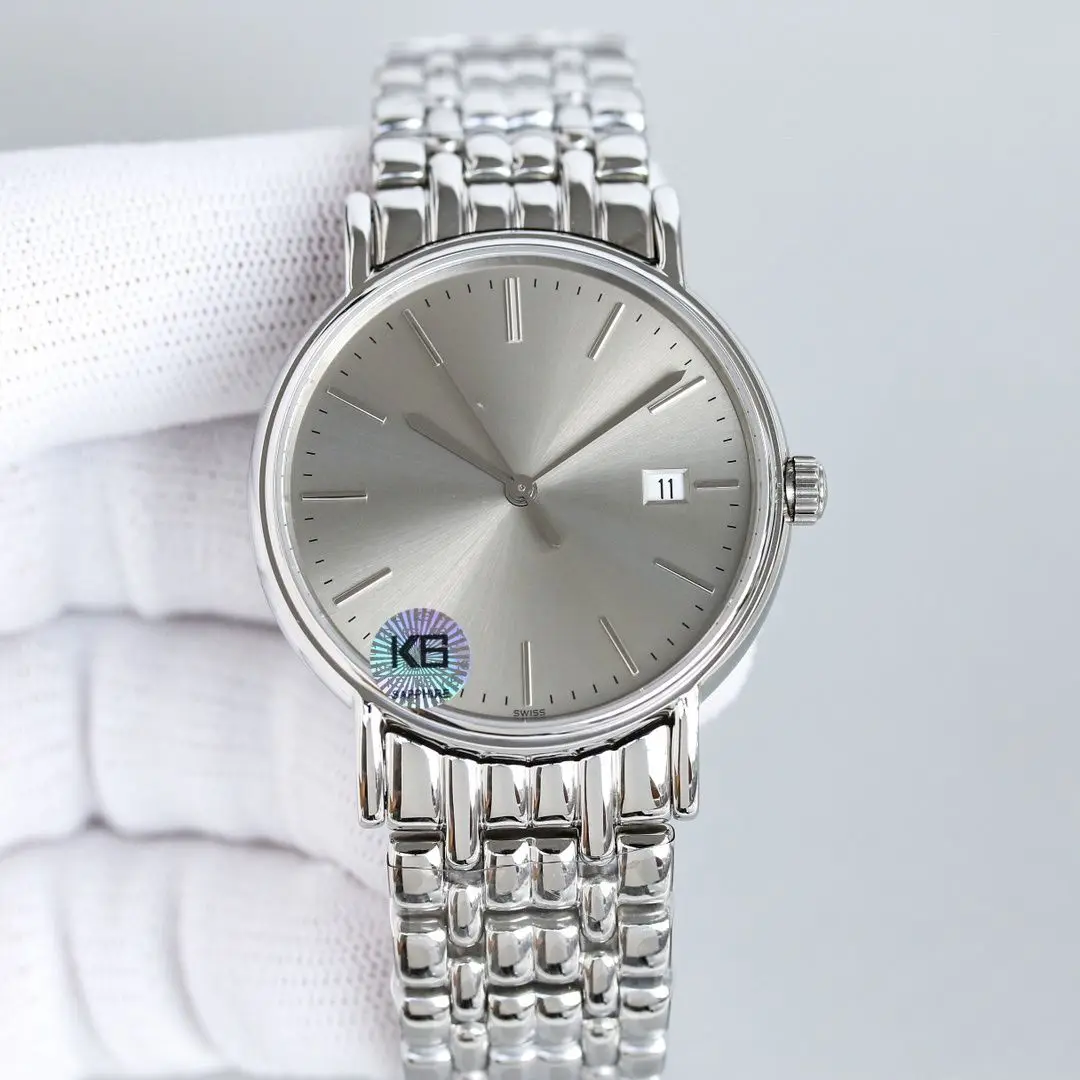 

Slim Stainless Steel Watch with Brushed Silver Dial & Date Window