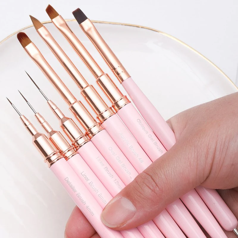 7Pcs/set Nail Art Pen Pink Extremely Fine Nail Construction Painting Detail Brush Line Pen Uv Gel Extension Carving Pen Diy