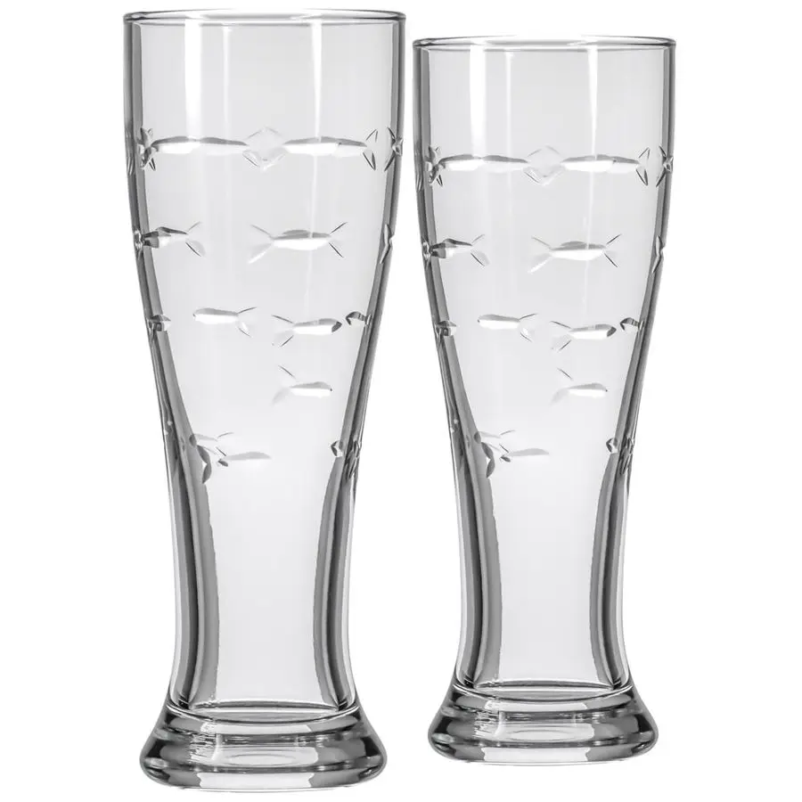 

Набор из 2 пивных бокалов School of Fish, 16 унций, пивные бокалы для рукоделия, разработанные и выгравированные в США.