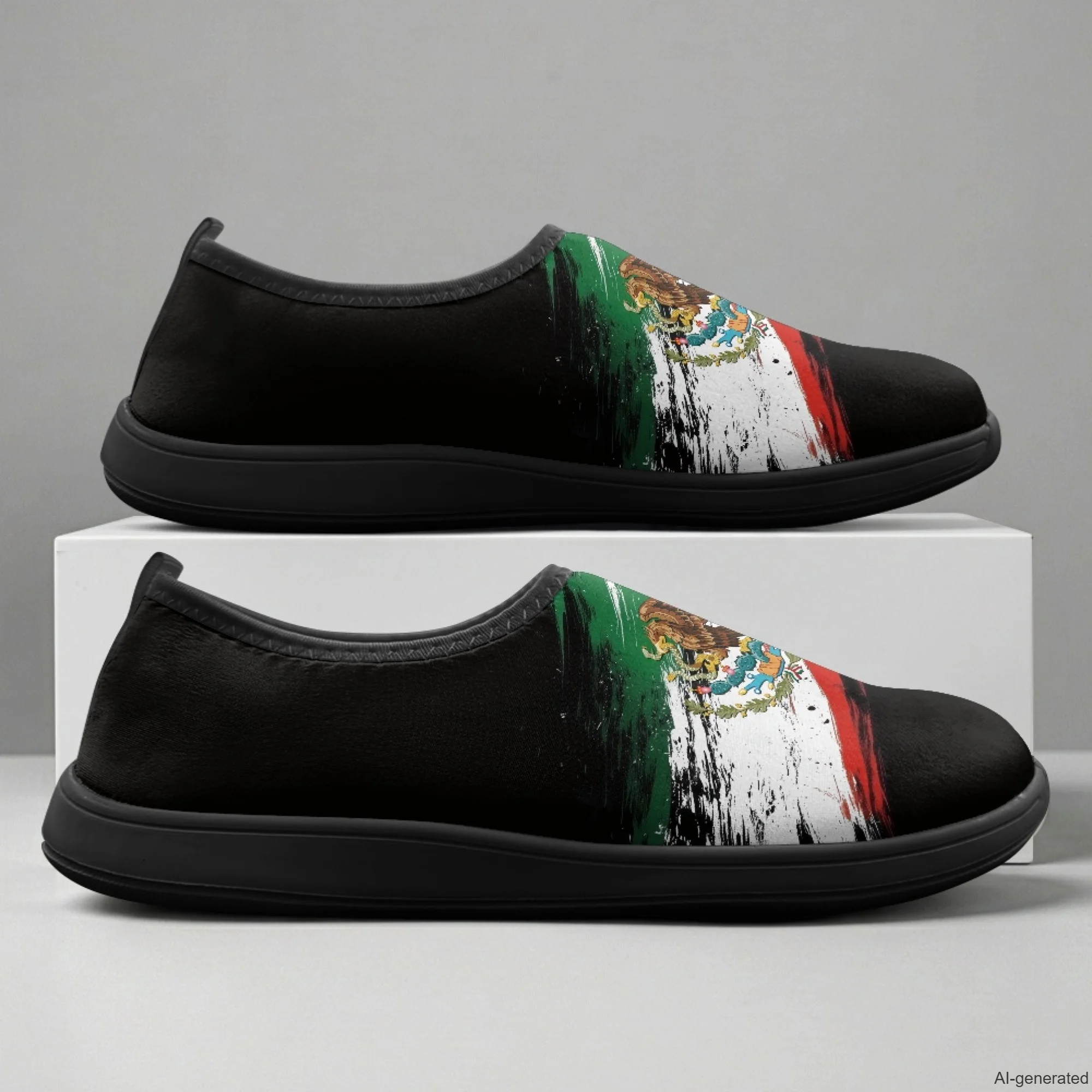 

XIXIRIMIDO Slip-on Wide-toed Shoes Men's Breathable Mesh Shoes Mexican Flag Print Womens Fashion Sneakers Walking Shoes 36-46