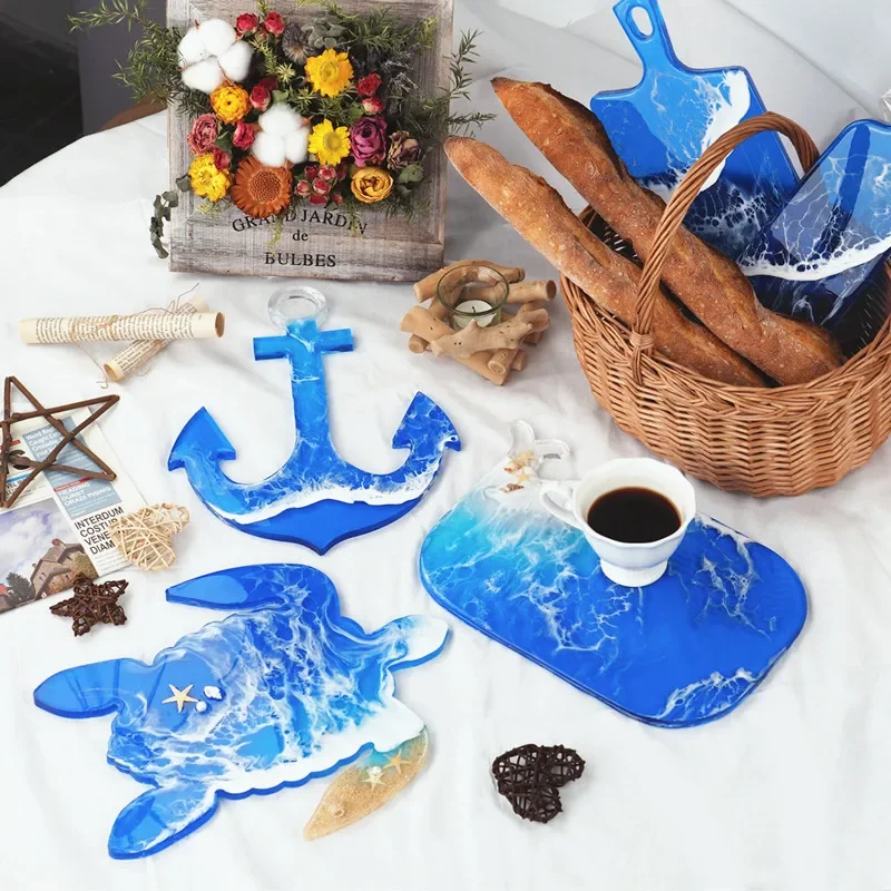 

DIY Epoxy Resin Molds Coaster Marine Series Anchor Sea Turtle Large Tray Silicone Mold for Resin Art handmade Home Decor Tools