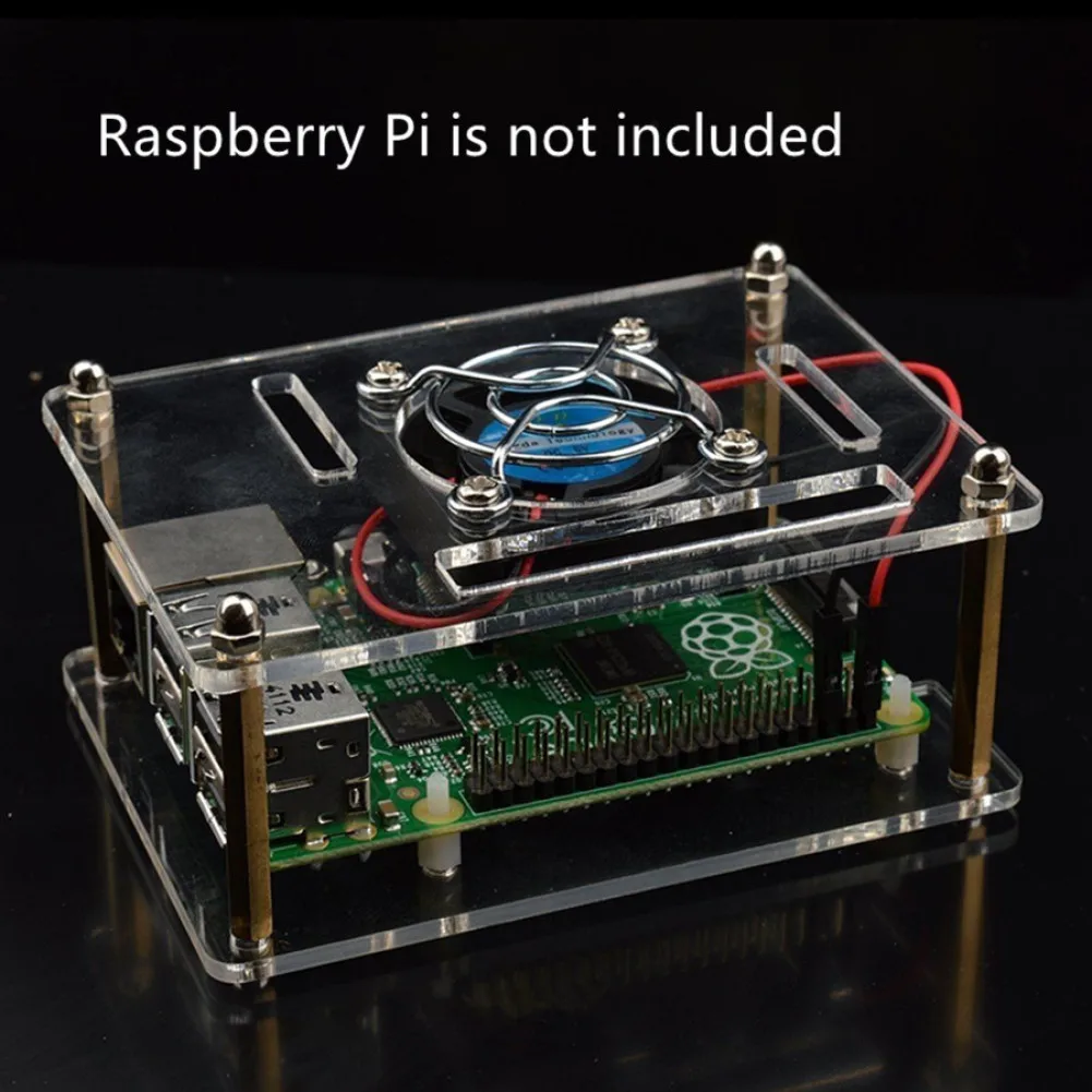 Casing Akrilik untuk Raspberry Pi 3 Model B + 3B Cangkang Penutup Kotak Transparan Kipas Pendingin Penyerap Panas untuk Raspberry Pi 3B +