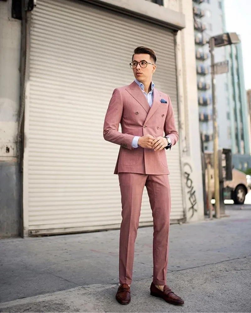 Elegant Pink Business Men Suit Casual Slim Fit Blazer Hombre Wedding Groom Tuxedos High Quality Custom 2 Piece Set Costume Homme