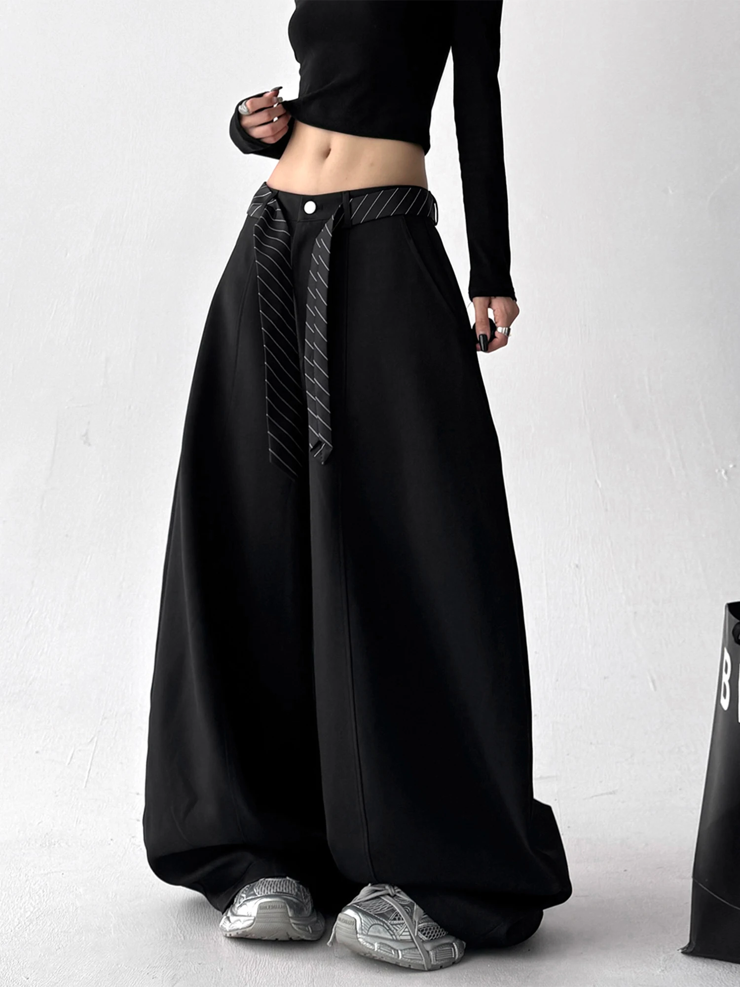 

Женские черные готические мешковатые городские брюки, осенние брюки большого размера в стиле Харадзюку, японский стиль 2000-х годов, винтажные широкие брюки Y2k, одежда