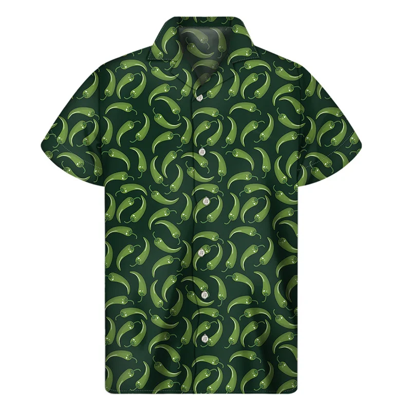 Camisa con estampado 3D de pimiento para hombre, blusa Hawaiana de manga corta con botones, solapa de calle, Verano