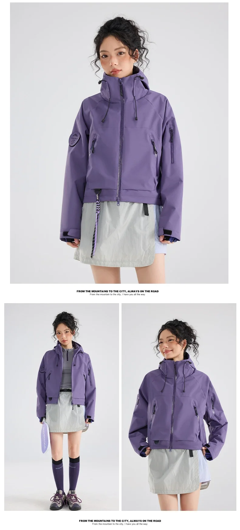 Leichte Winddichte und Wasserdichte Wanderjacke für Damen - Schlanke Passform Kurze Kapuzenjacke mit Lotusblatt-Technologie für Outdoor-Abenteuer – Detail 9