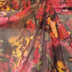 50cm*114cm Romantic Rose Print Silk Crepe Chiffon Fabric Metallic Style Summer clothing Material