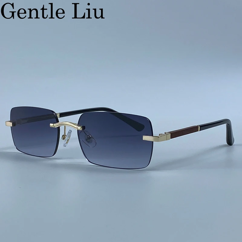 

Vintage Rimless Rectangle Sunglasses Men 2026 Luxury Brand Designer Small Square Eyewear Fashion Hip Hop Punk Sun Glasses Male