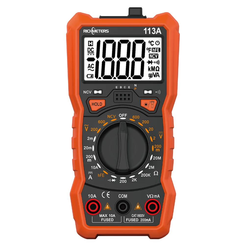 RM113A/D NCV Digital Multimeter 2000/6000 Counts Auto Ranging AC/DC Voltage NCV Temperature Meter Flash Back Light