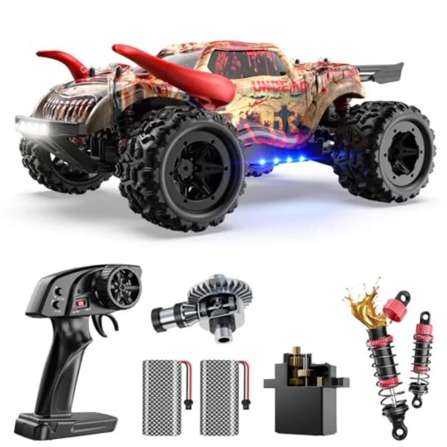 

All Terrain Fast RC Cars for Adults: 4WD electric off-road monster truck, ABS plastic body, black/red, waterproof design with 2