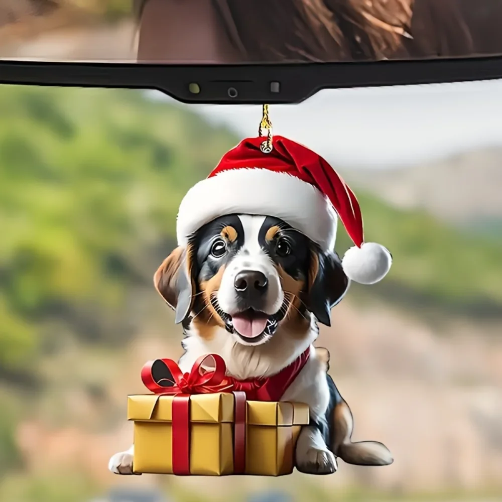 かわいいクリスマスビーグル犬ペンダント、2Dアクリル、クリスマス子犬キーホルダー、多用途のチャーム、車の装飾、バックパック、家、お祝いパーティーギフト