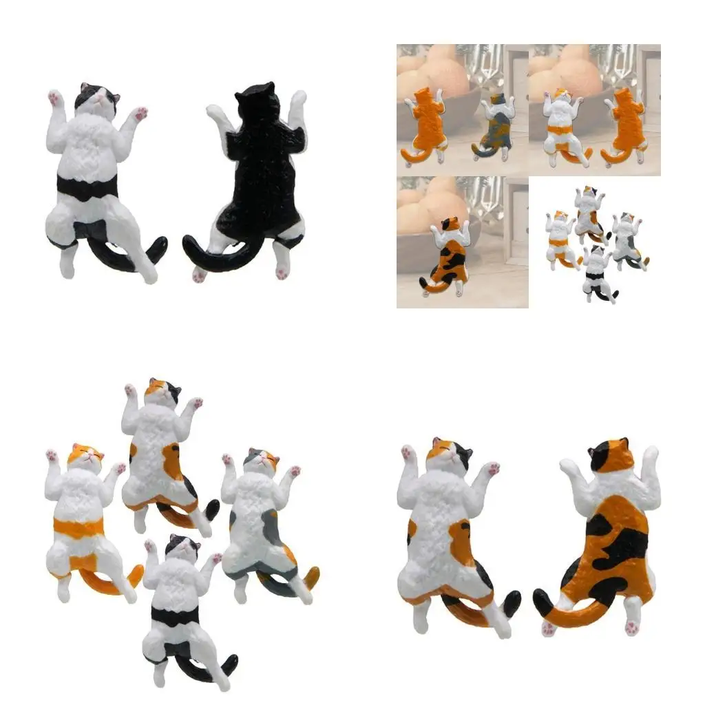 

E8BD Enchanting Small Animal Decors Ornaments 4Pcs Cartoon Lying Cats Collection Miniature Figurines for Garden Landscape