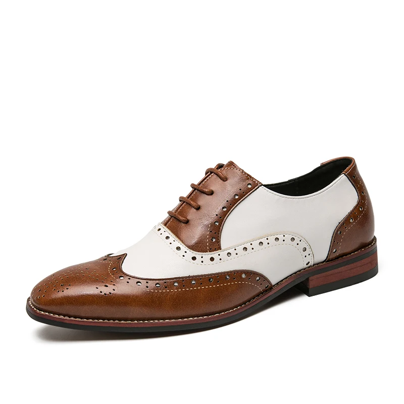 Italian brand brown white mixed block shoes men\'s high quality dress shoes business office shoes leather loafers big size:38-48