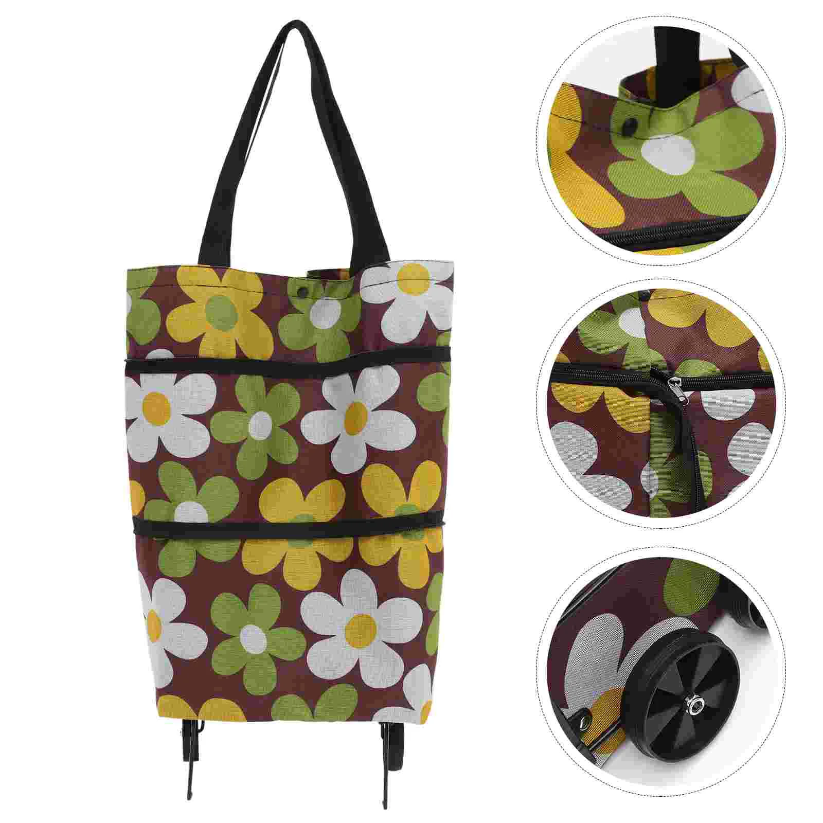 

Folding Shopping Bag With Wheels Large Storage Bags Pouch Reusable Grocery Oxford Cloth Foldable Tote