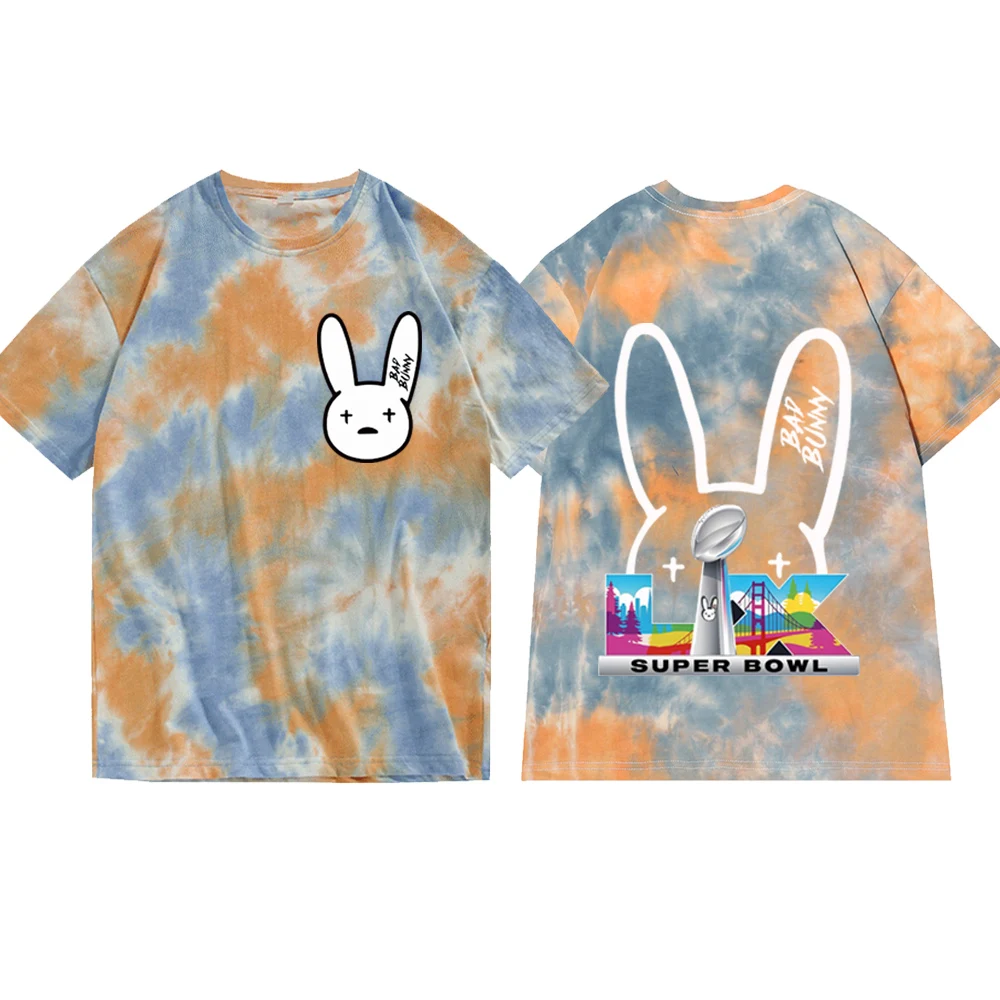 باد باني باول 2026 عرض نصف الوقت التعادل صبغ قميص رجل امرأة Harajuku تي شيرتات قصيرة الاكمام مروحة هدية #5