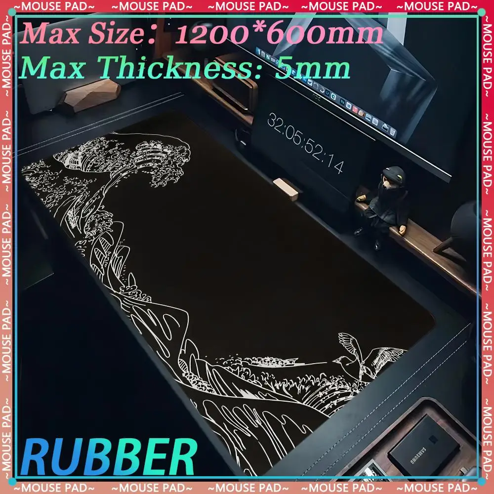 Japanese wave XXL mousepad gaming accessories oversized table mat desktop accessories non-slip pad keyboard pad gaming mouse pad