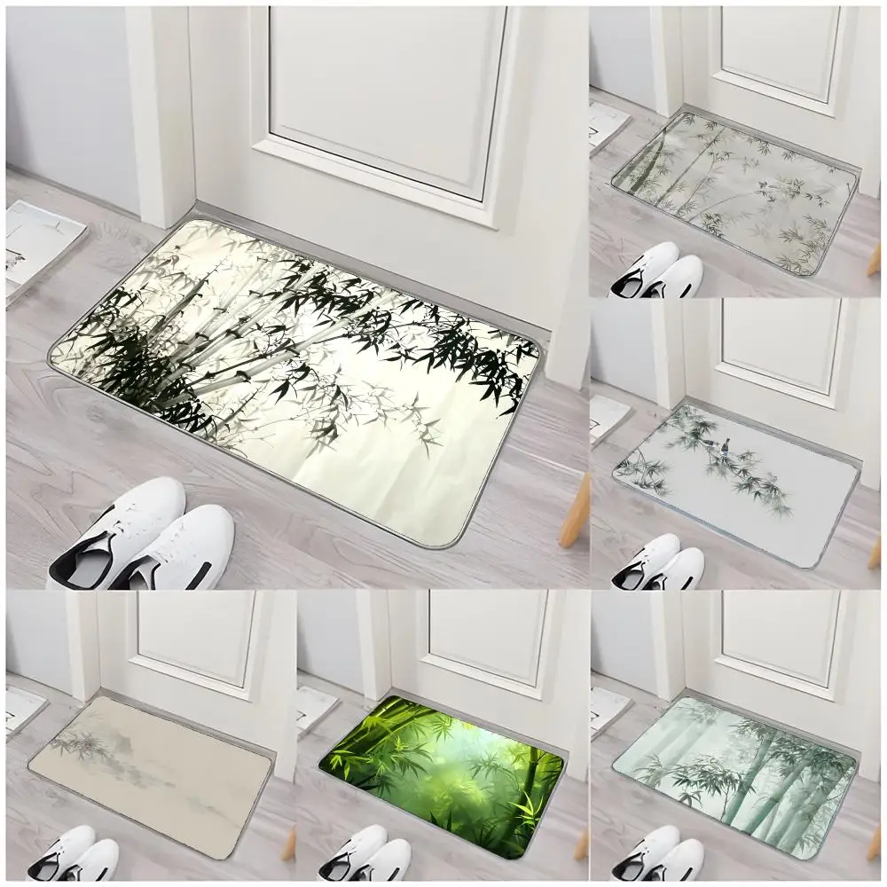 Tapete de Chão Zen Bamboo Grove, Tapete Antiderrapante Lavável de Flanela, Tapete Absorvente para Interior