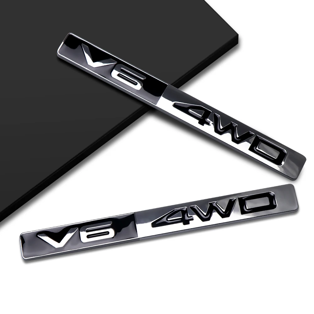 DSYCAR 1Pcs Metal V6 4WD 3D Car Sticker Decal Head Car Side Fender Rear Trunk Emblem Badge Sticker Decals for Car