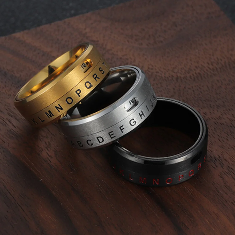 Titanium Steel Rotatable Number Ring New Letter Ring Jewelry