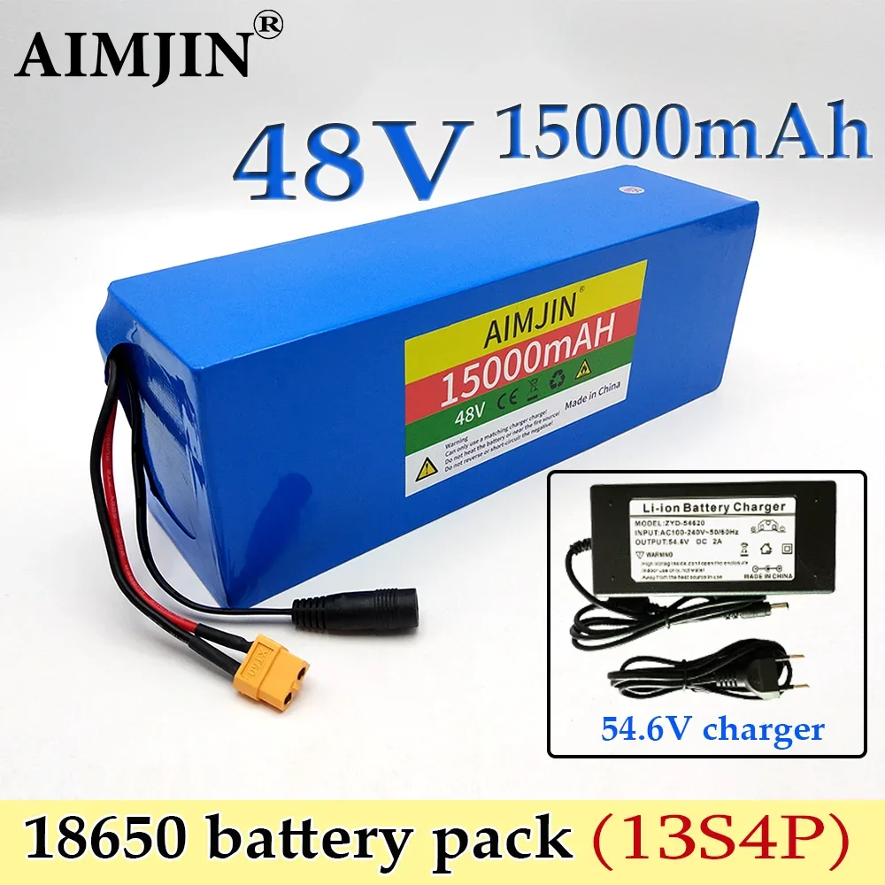 New 48V 15000mAh 13S4P rechargeable lithium-ion battery pack 18650 for Electric Scooter Bicycle with BMS+charger