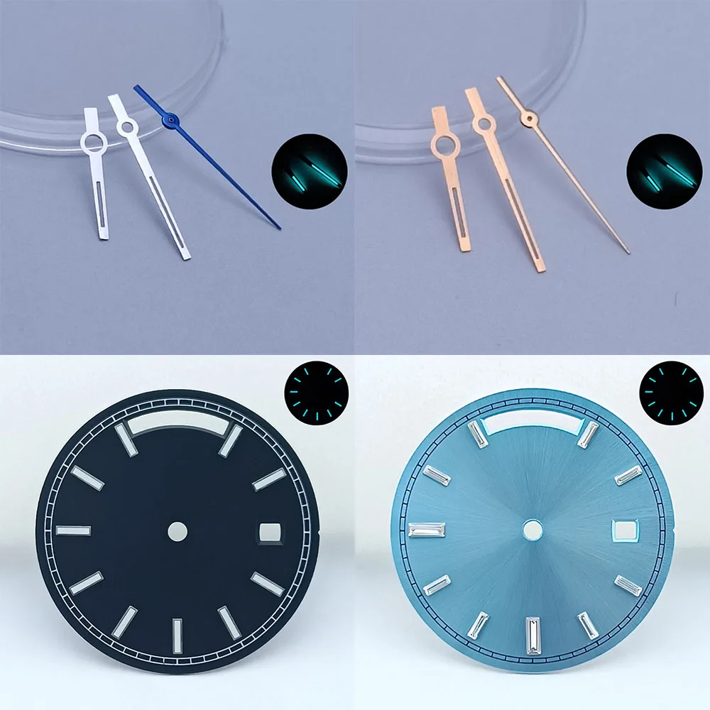 31Mm Wijzerplaat En Wijzers Passen 8285 Beweging Bovenste En Onderste Dubbele Kalender Wijzerplaat Groen Lichtblauw Groen Lichtgevend Horloge Accessoires