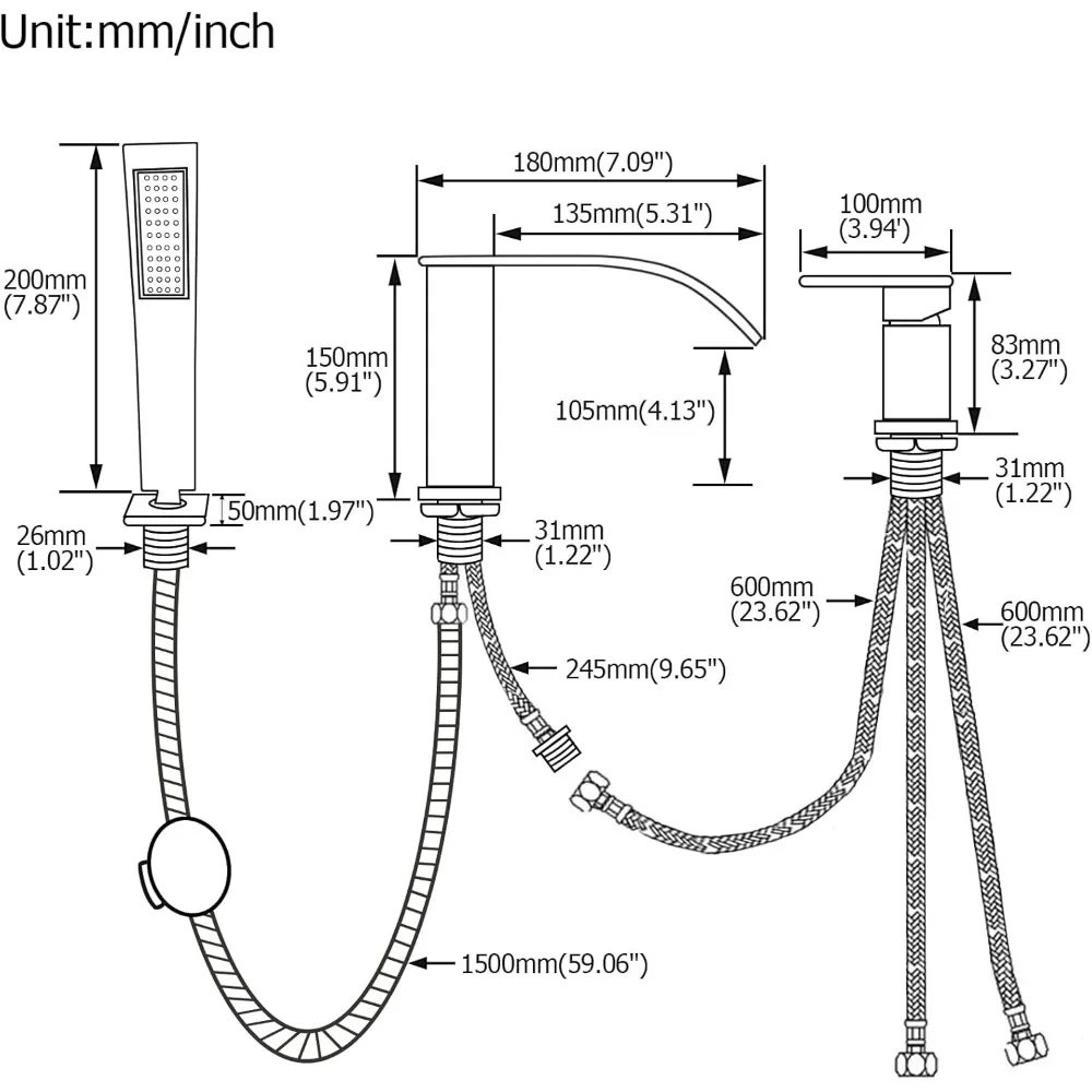 Waterfall Roman Tub Faucet with Hand Shower, Deck Mount Tub Filler Bathtub Faucet with Sprayer, Single Handle Bathtub Faucet Set