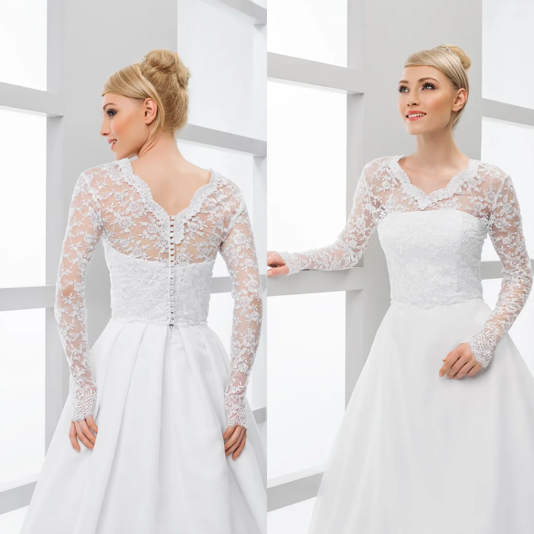 Customized Lace Bridal Jacket Long Sleeve Applique Wedding Wraps Back Button Bolero For Formal Party Evening Dresses