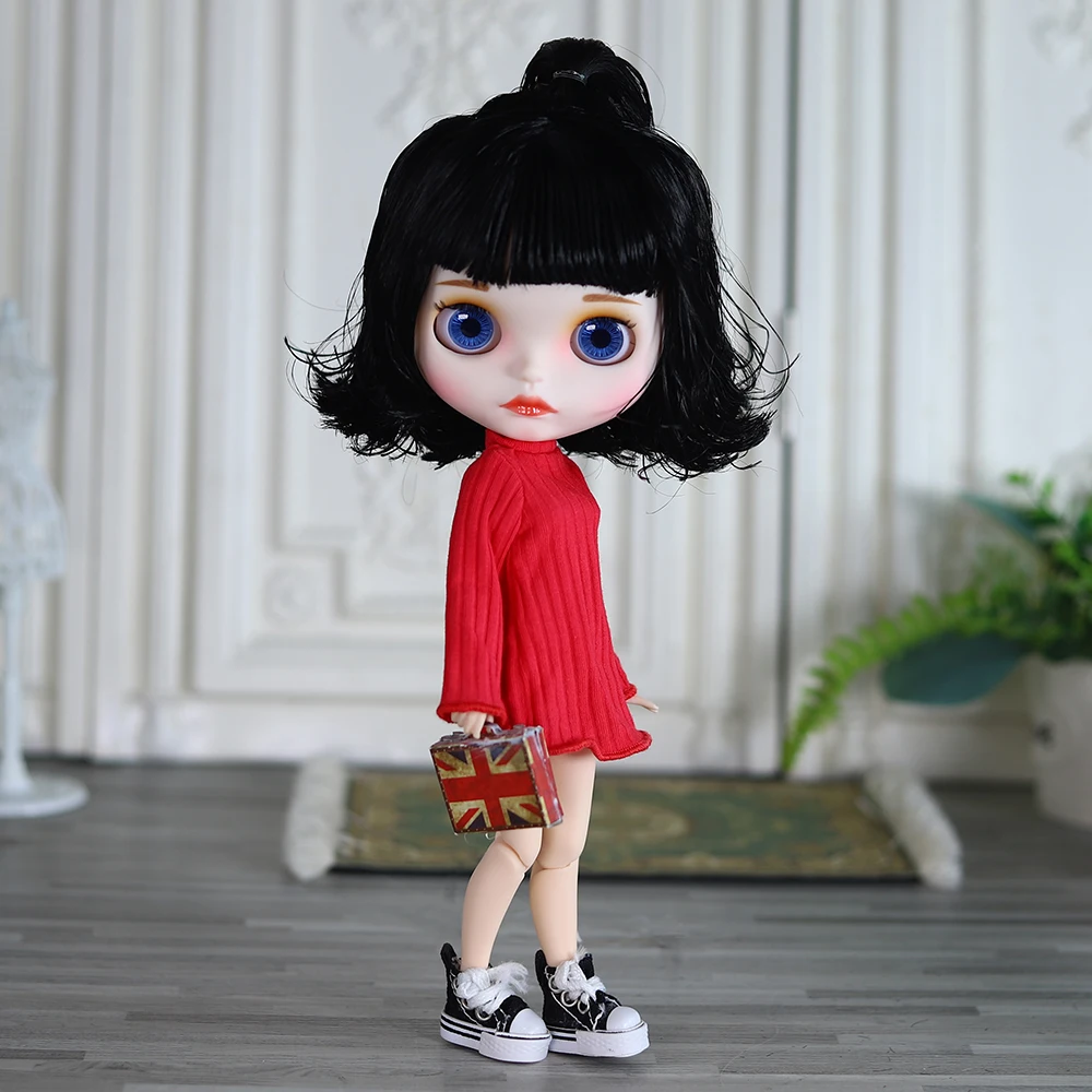 ICY DBS Blyth Doll Fair Skin Matte Face Cute Black Short Hair Pouting Lips 19 Joints 1/6 Body Festival Anime Girls Gifts Toys