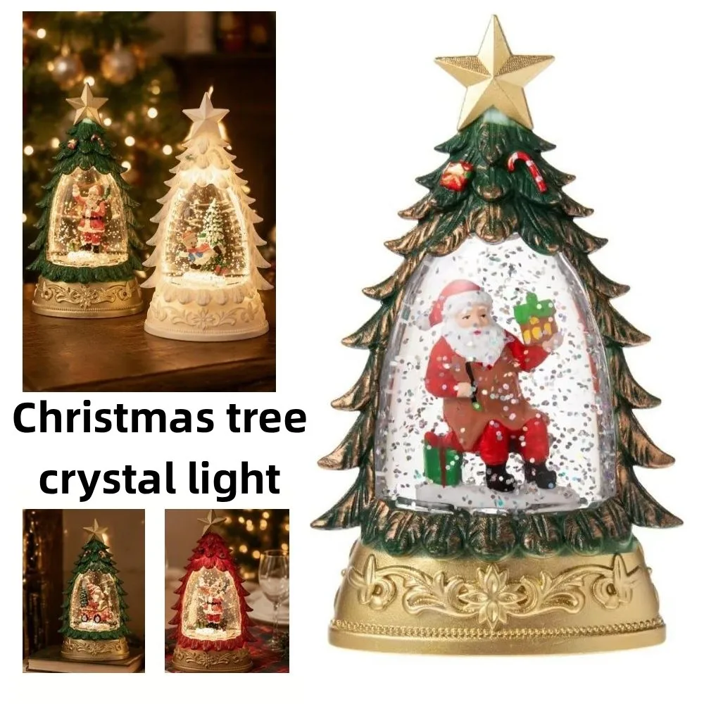 Christmas Tree Shape Christmas Snow Globe Floating Snowflakes Lighted Lighted Water Lantern Handicrafts Desktop Ornament