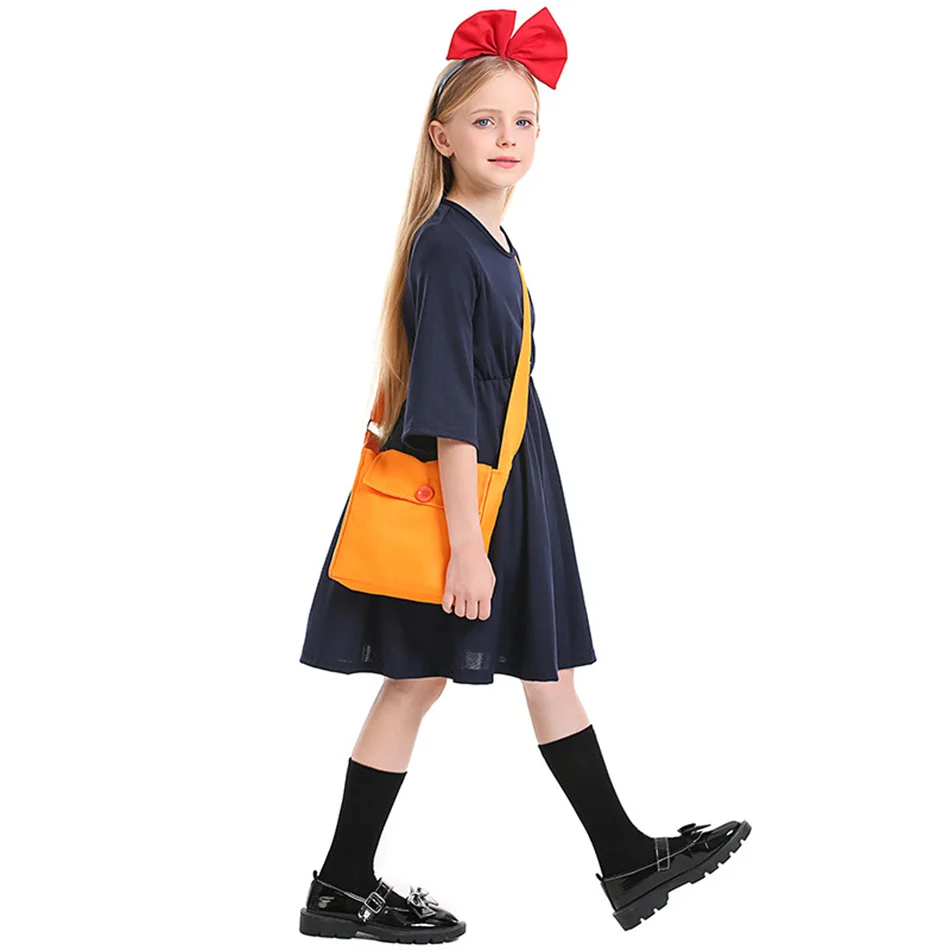 Vêtements de sorcière pour fête à thème d'halloween pour filles, robe bleue, sac à couvre-chef avec nœud, tenues de balai magique, Costumes de spectacle de dessin animé pour enfants