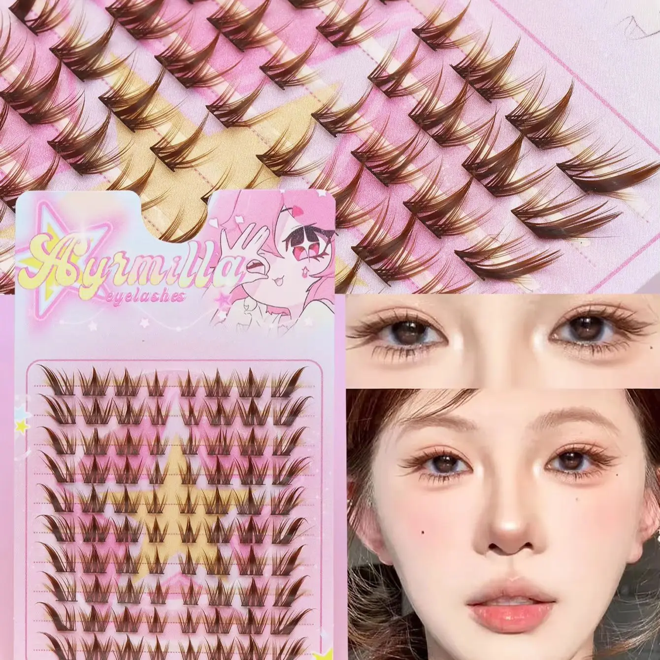 Ayr 80 Uds C rizo estilo marrón extensión de pestañas pestañas individuales aladas mechones de pestañas segmentadas naturales herramientas de maquillaje