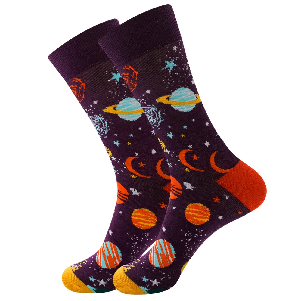 High Quality Socks The new universe series men\'s planet Funny Happy astronaut Novelty Skateboard Crew Casual Socks