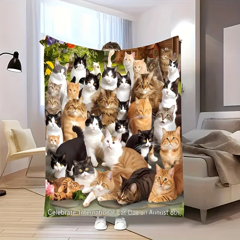 1PC Comfortable cartoon cute cat, a cat-themed pattern printed flannel blanket suitable for cat lovers. Soft and warm, it's the