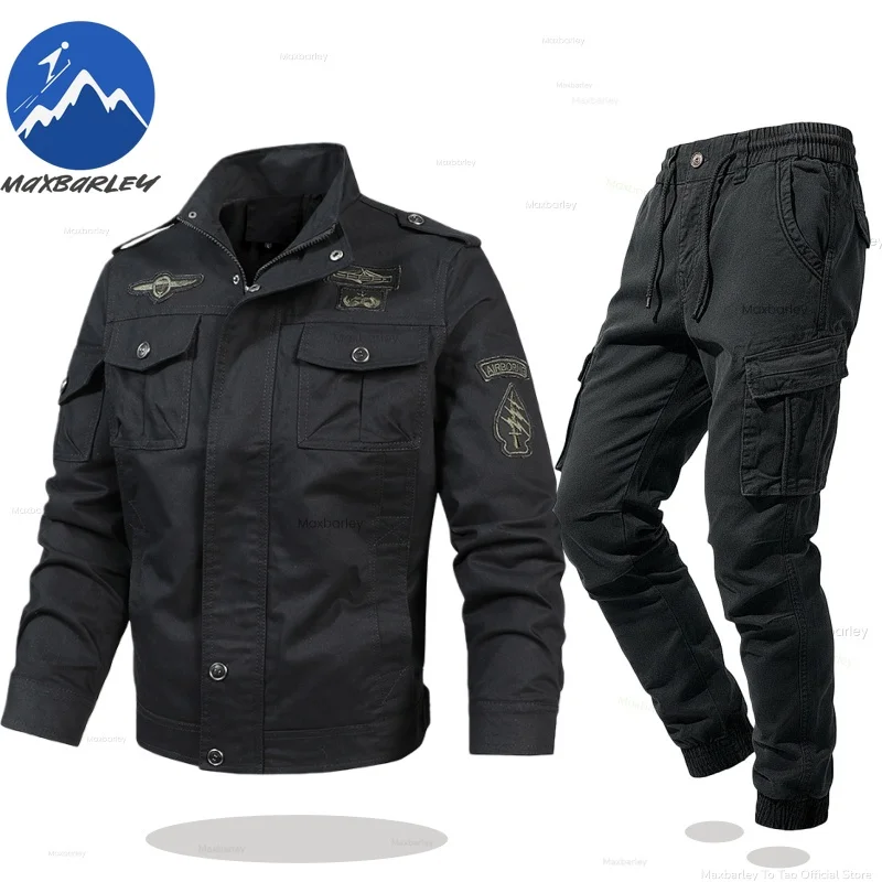 

Maxbarley Men Sports Suit Autumn Hunting Stand Collar Jacket Outdoor Wear Resistant Cotton Jacket + Pants Overalls Two-piece Set