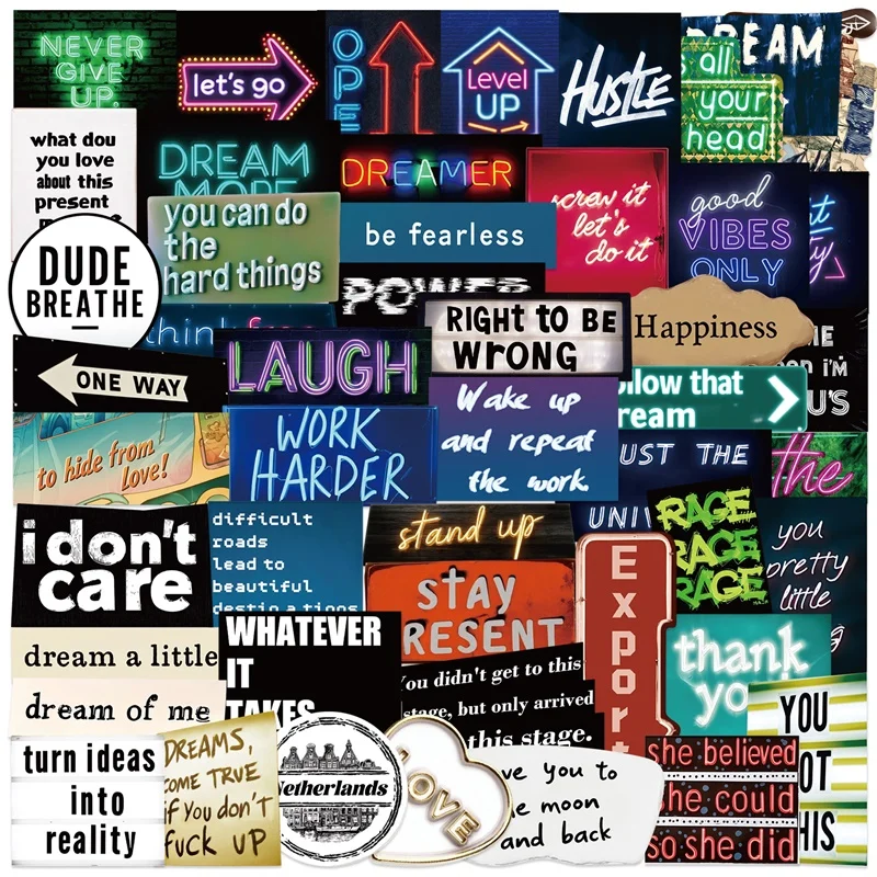 10/30/50PCS Colored Cold Words PVC Sticky Sticker Aesthetic DIY Decoration Scrapbooking Hand Accounting Supplies