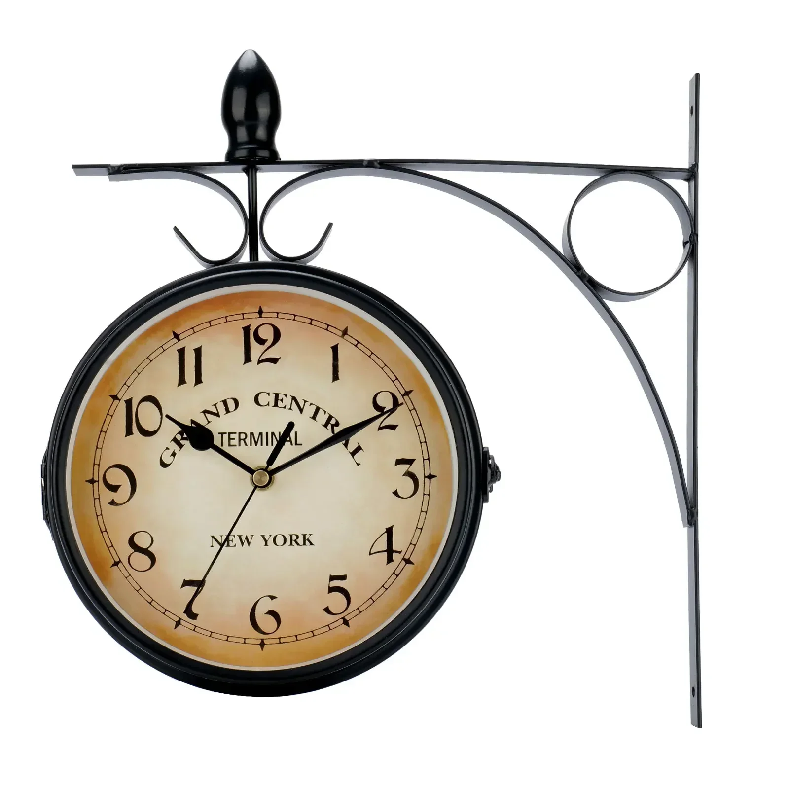 Double Sided Train Station Waterproof Wall Clock For Garden Retro Wrought Iron Metal Wall Clock Silent Indoor Outdoor Decoration