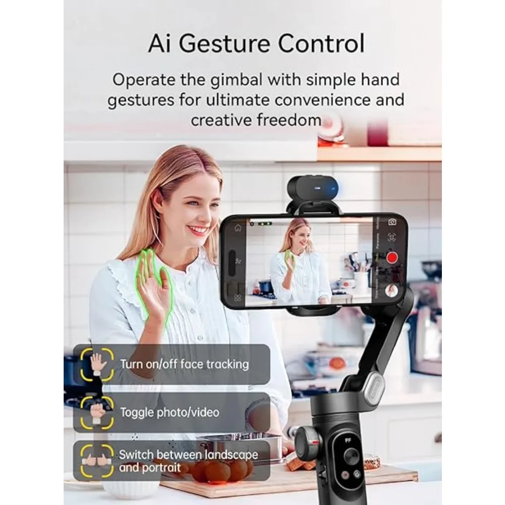 مثبت Gimbal مع مستشعر رؤية AI لتتبع الوجه، هاتف Gimbal ثلاثي المحاور مع شاشة OLED لتسجيل مدونة الفيديو - توصيل مجاني #4