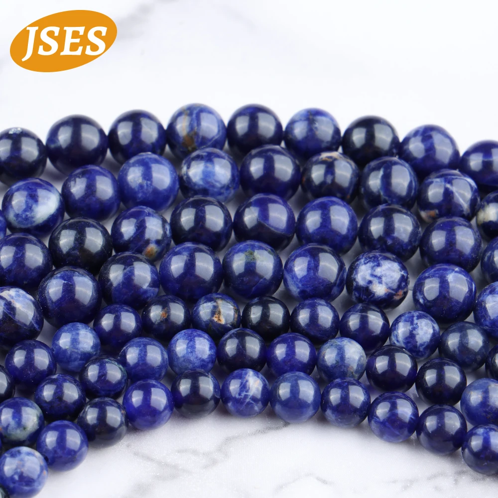 3A Natural Stone Blue Sodalite Vein Round Loose Beads Jewelry Making Craft DIY Gift Bracelets Necklace Accessories Wholesale