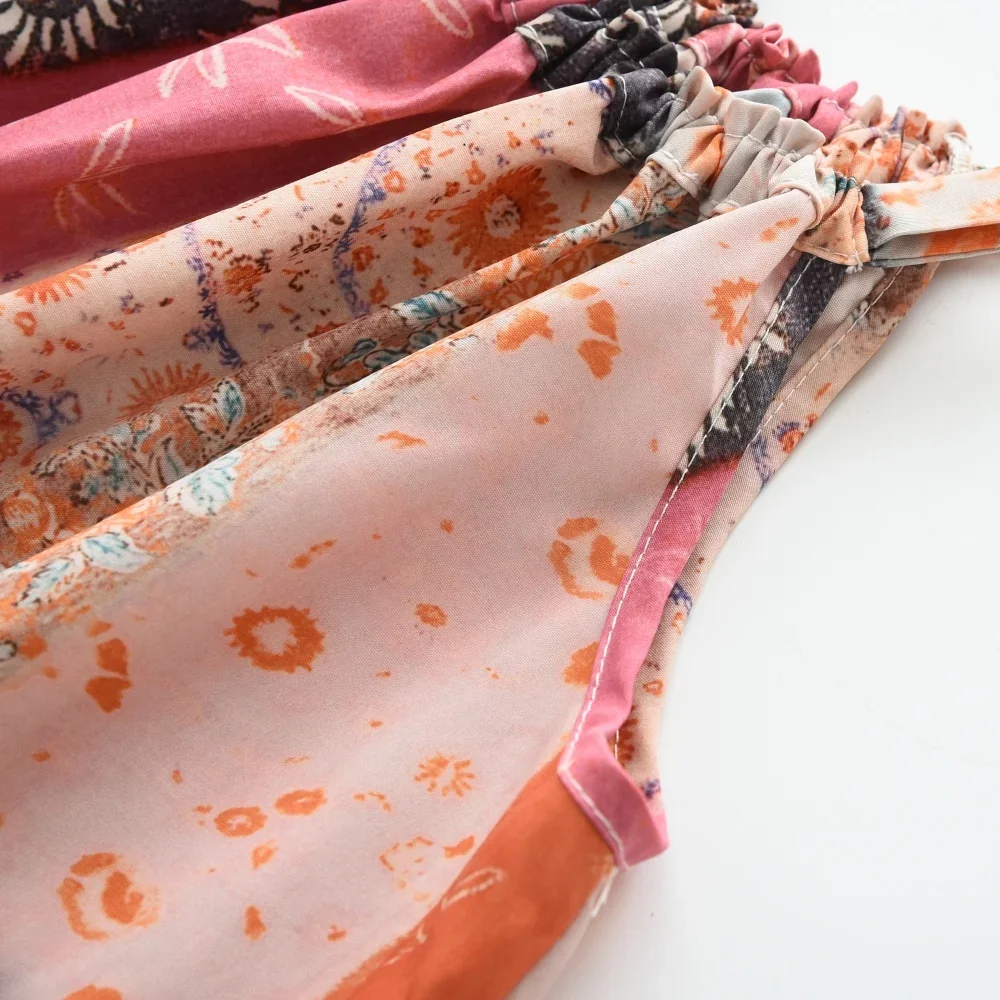 Girls Casual Dresses Floral Print Halter Sleeveless Top Girls Dress Kids Clothes for 2 To 7 Years Chinese Traditional Dress