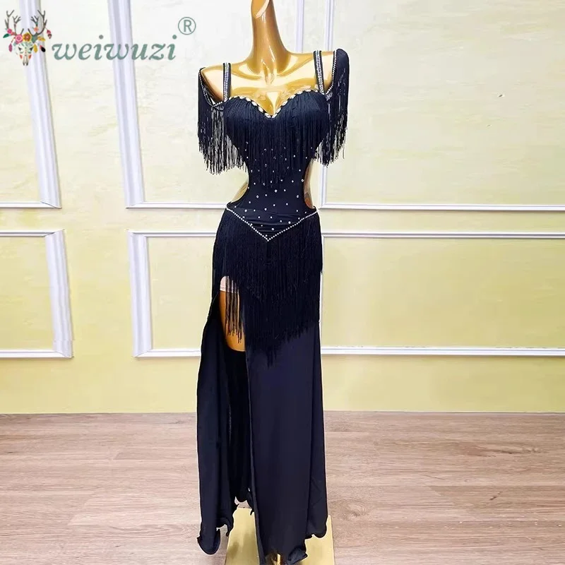 Elegantes Bauchtänzerin-Performance-Kostüm, maßgeschneidert, für Senioren, Sling-BH, AB-Steine, Quastenkleid, orientalische Tanzwettbewerbskleider