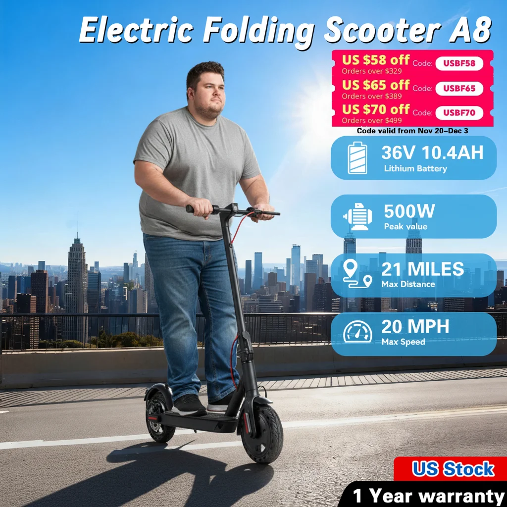 

Peak 500W Performance + 36V 10.4Ah Long-Life Battery – 18mph Speed & 8.5inch Tyres Turn This Scooter Into a Daily Ride Game
