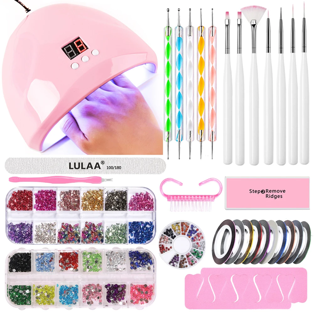 Cnhids Nail Art Decoraties Glitter Diamant Edelsteen 3d Nail Steentjes Accessoires Uv Led Nageldroger Borstels Set Manicure Tools