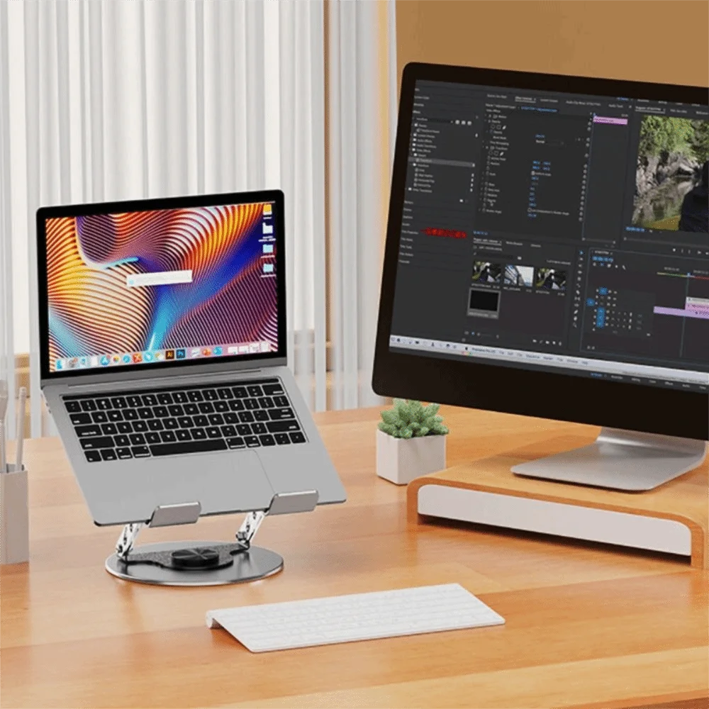 Adjustable Height 360° Rotatable Tablet Stand Ventilated Base Anti-slip Foldable Laptop Holder Silver Steel Notebook Stand